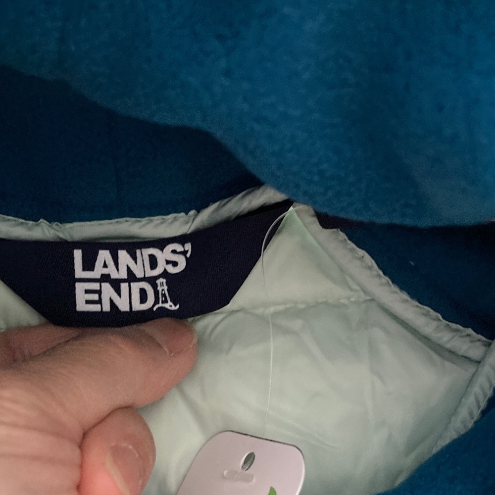 Lands' End Blue and Light Green Quilted Fleece Hoodie - Picture 3 of 11